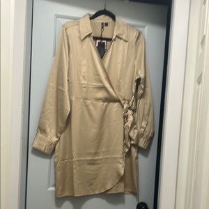 Only Cream Long Sleeve Notched Collar Shirt Dress